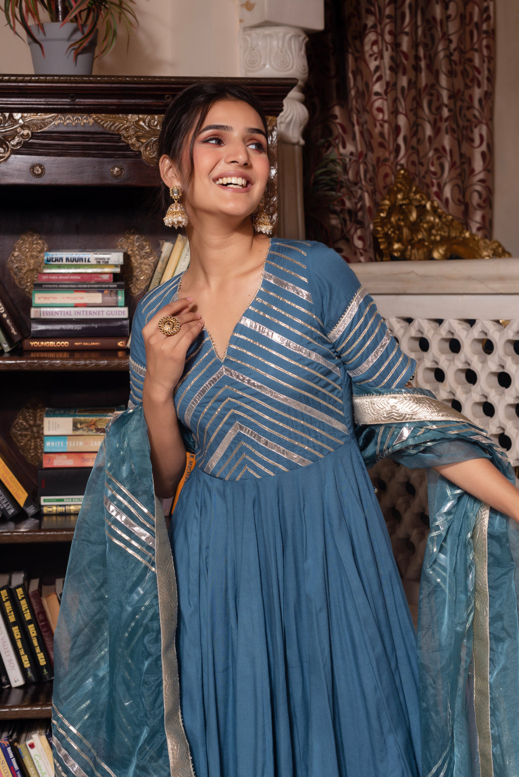 Powder Blue Gotapatti Rayon Anarkali Suit Set