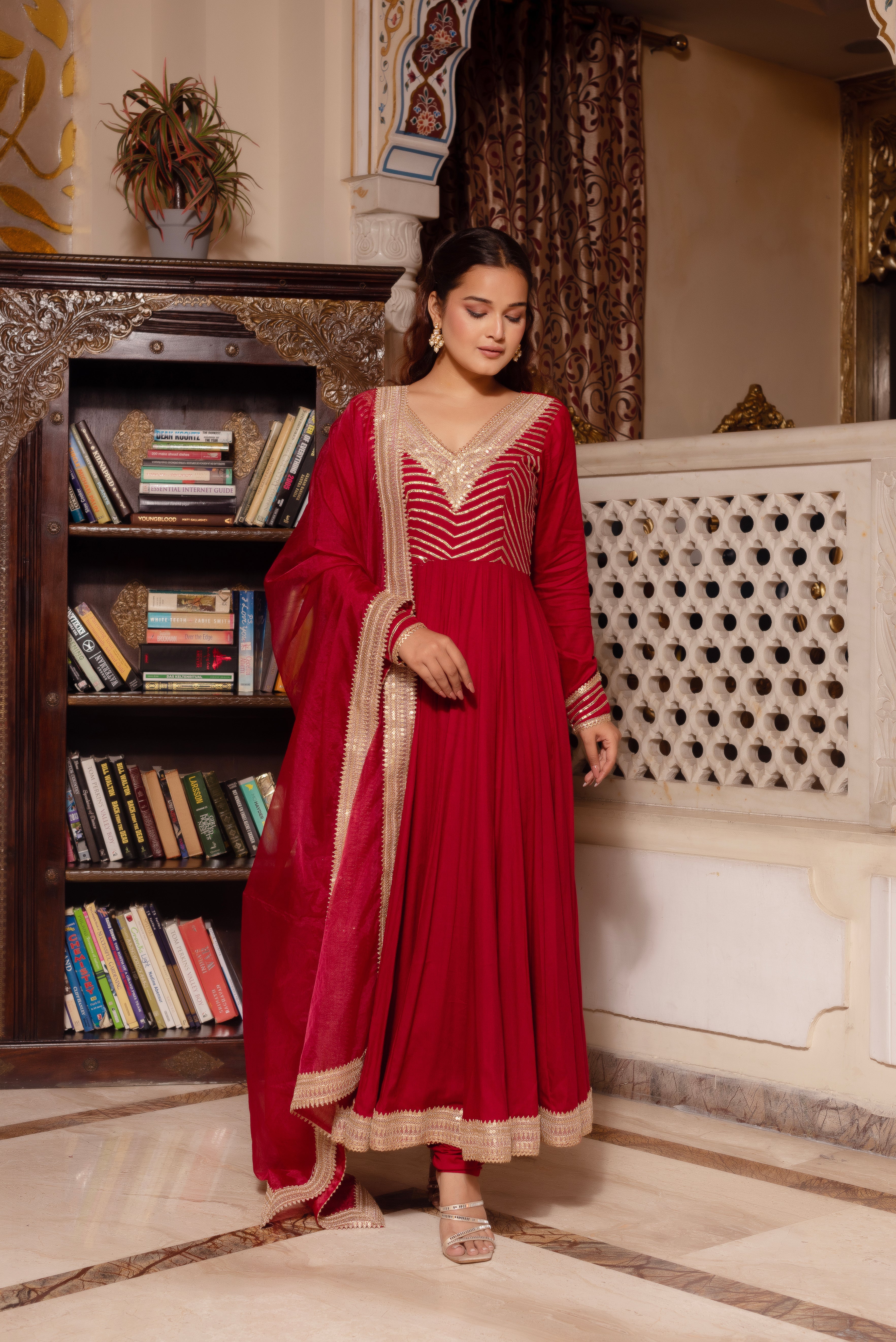 Maroon Gotapatti Rayon Anarkali Suit Set