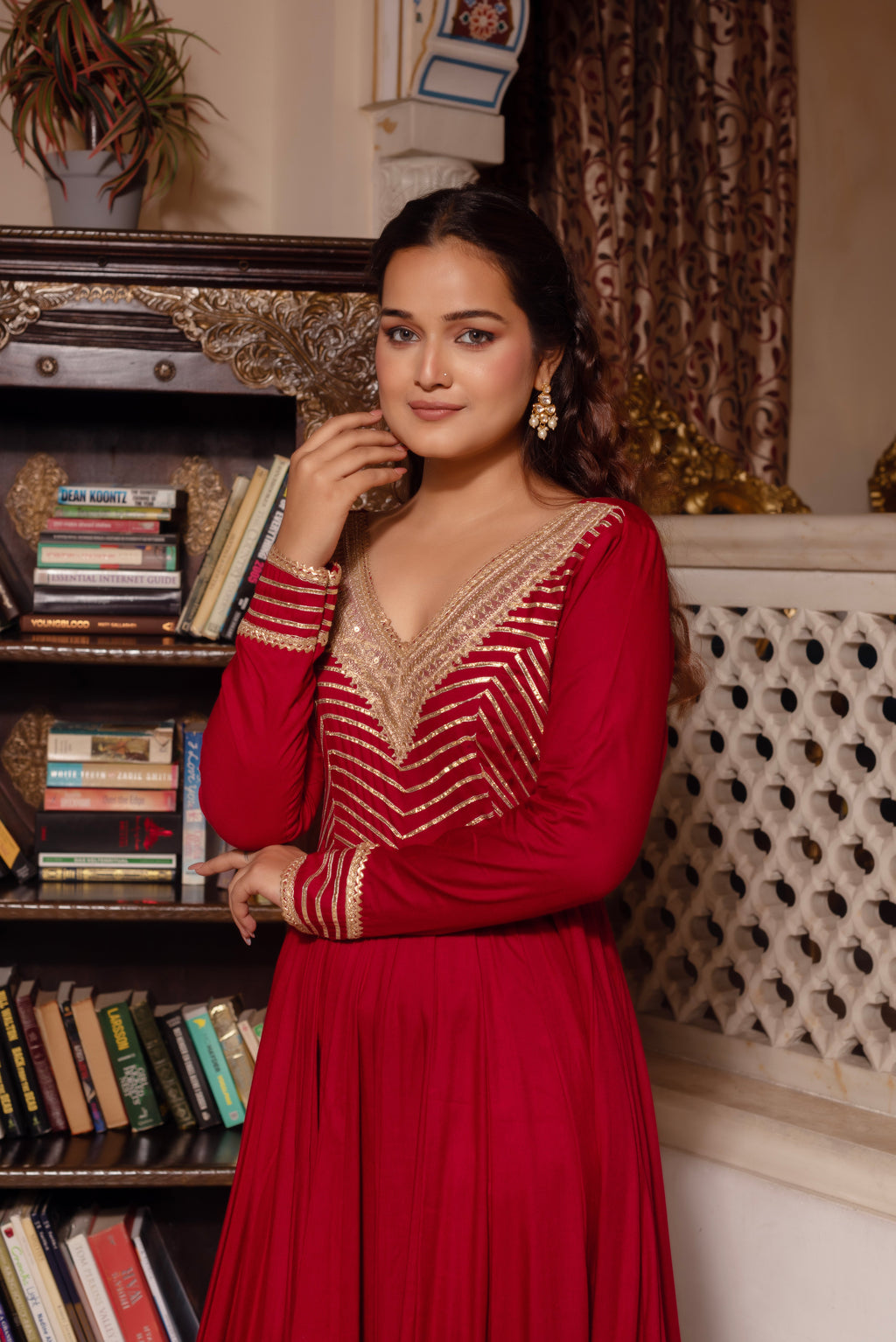 Maroon Gotapatti Rayon Anarkali Suit Set