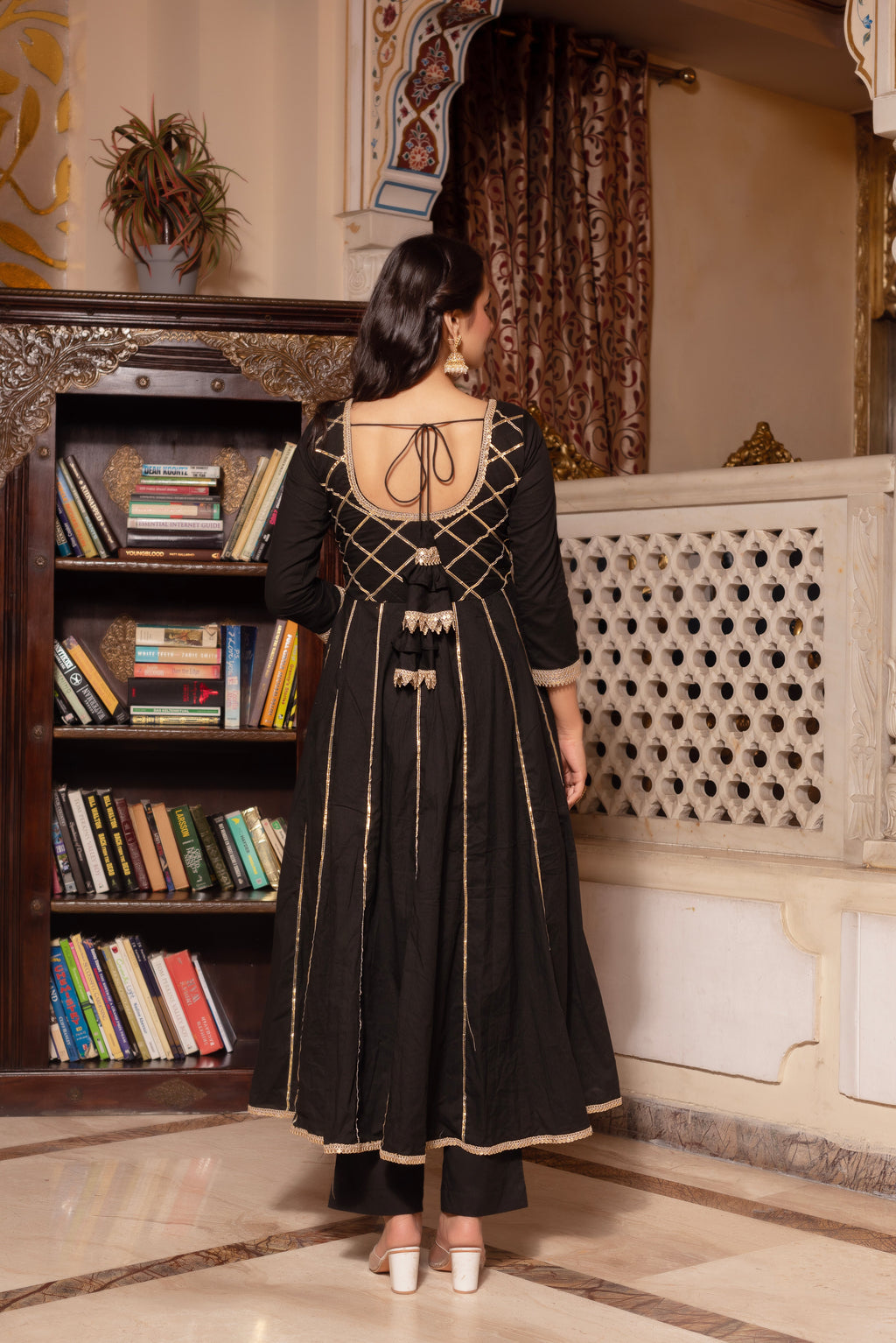 Black Gotapatti Rayon Anarkali Suit Set