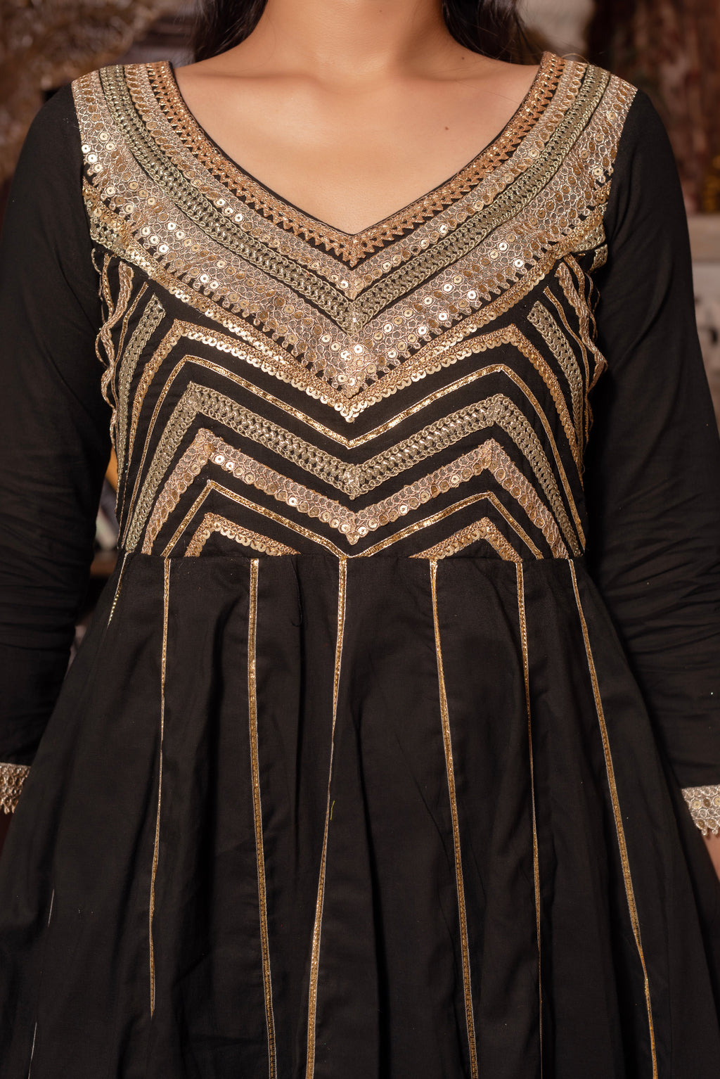 Black Gotapatti Rayon Anarkali Suit Set