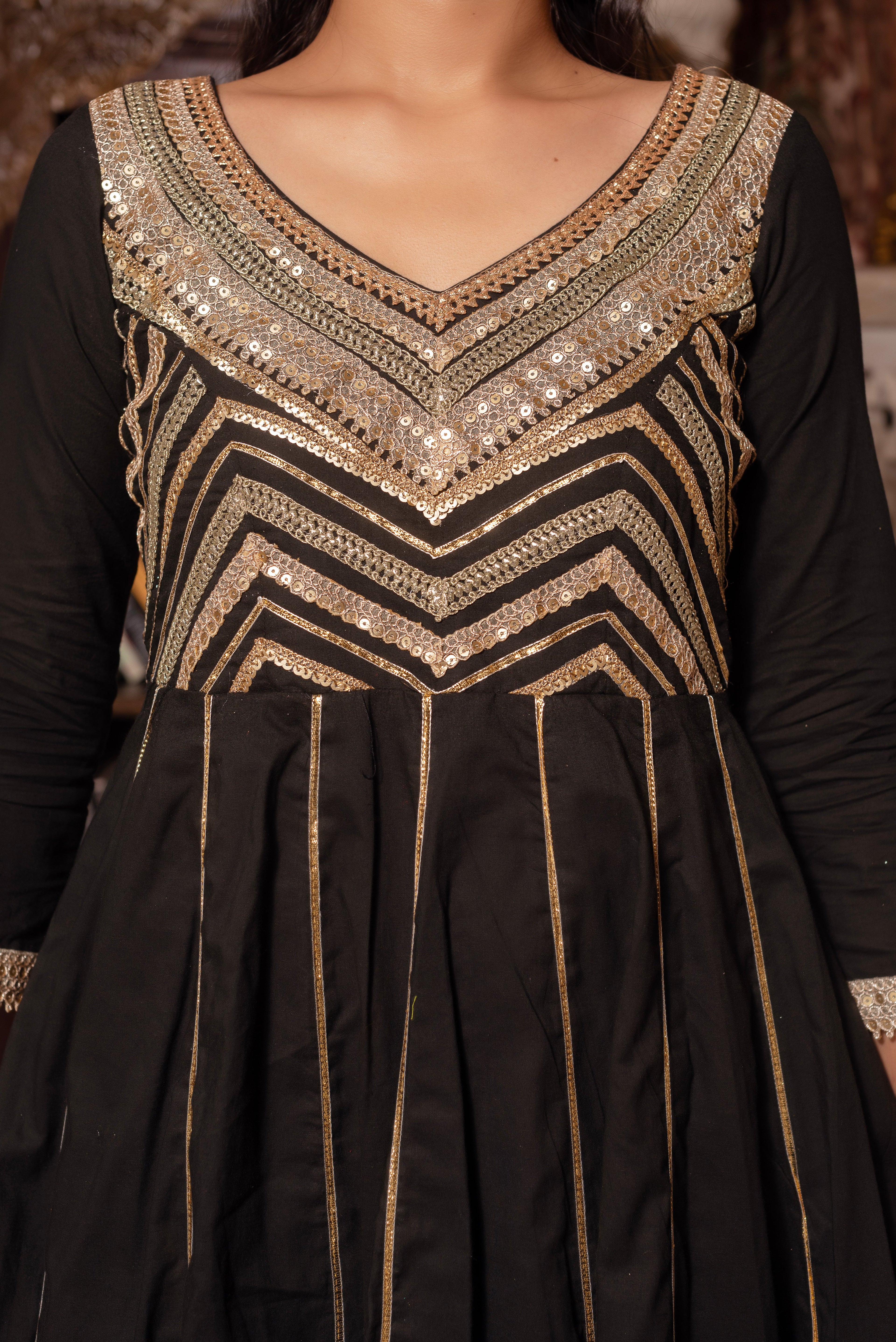 Black Gotapatti Rayon Anarkali Suit Set