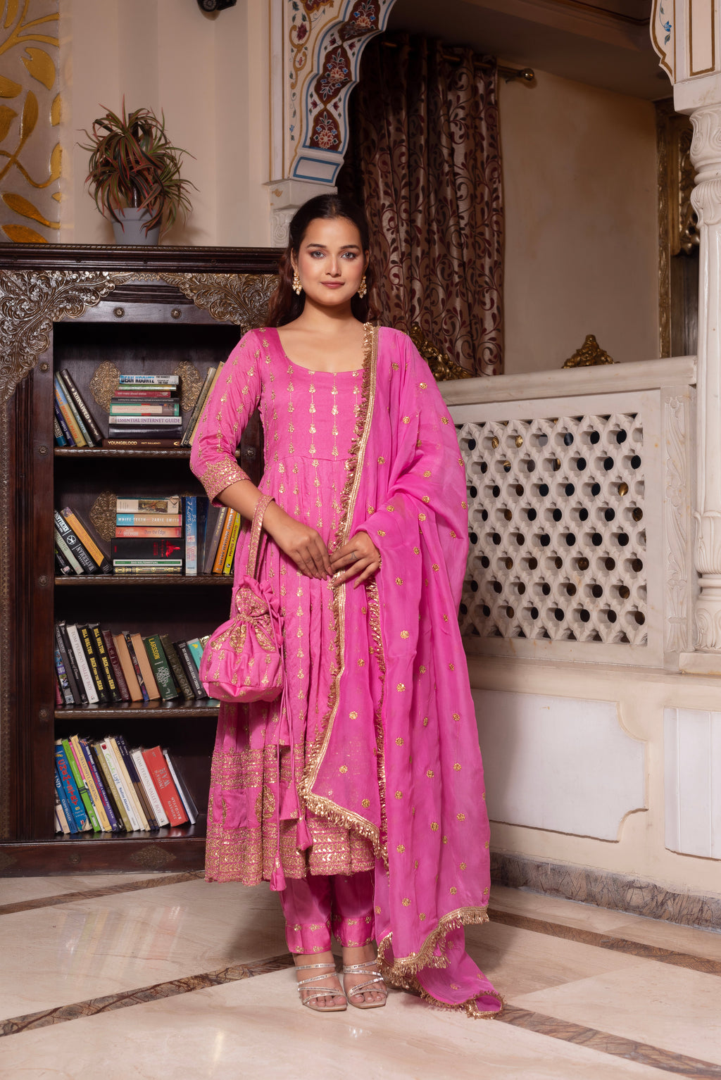 Lavender Pink Embroidered Sequined Anarkali Suit Set
