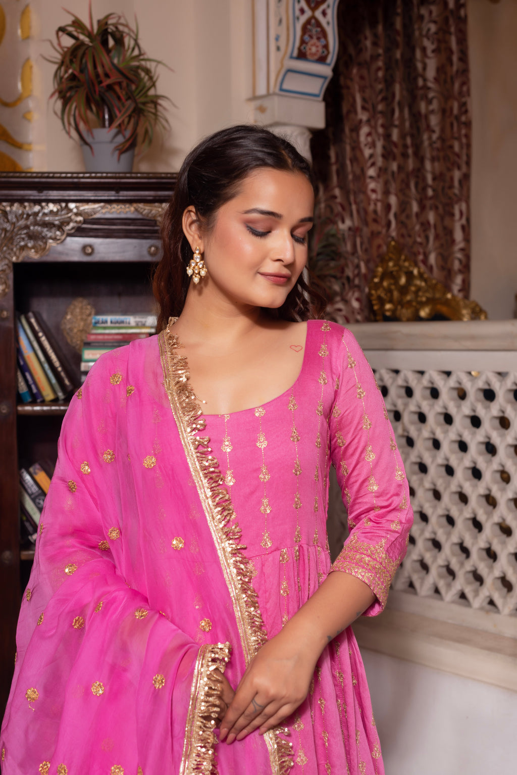 Lavender Pink Embroidered Sequined Anarkali Suit Set