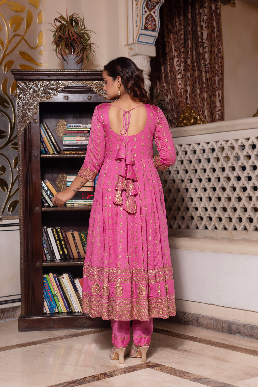 Lavender Pink Embroidered Sequined Anarkali Suit Set