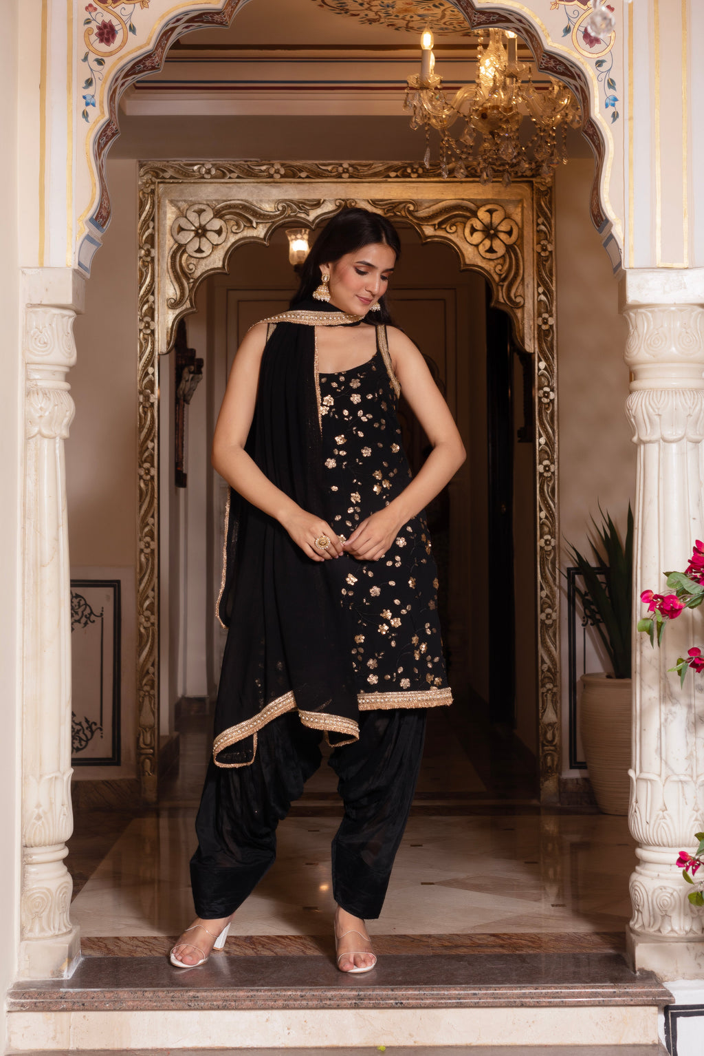 Black Embroidered Sequined Patiala Set
