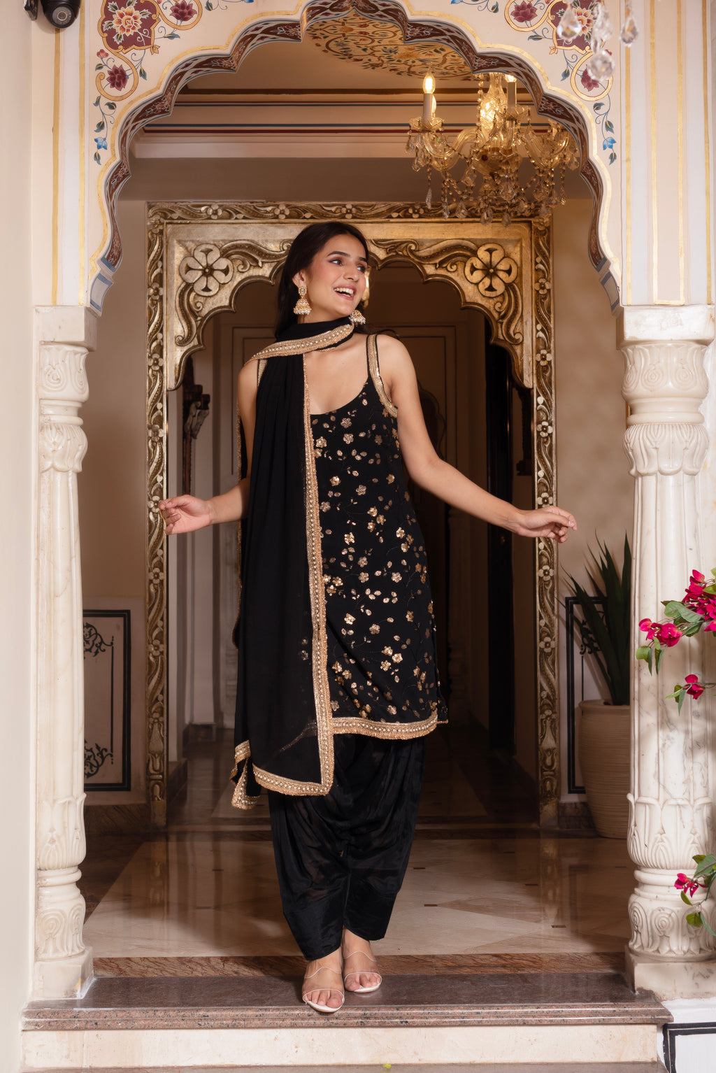 Black Embroidered Sequined Patiala Set