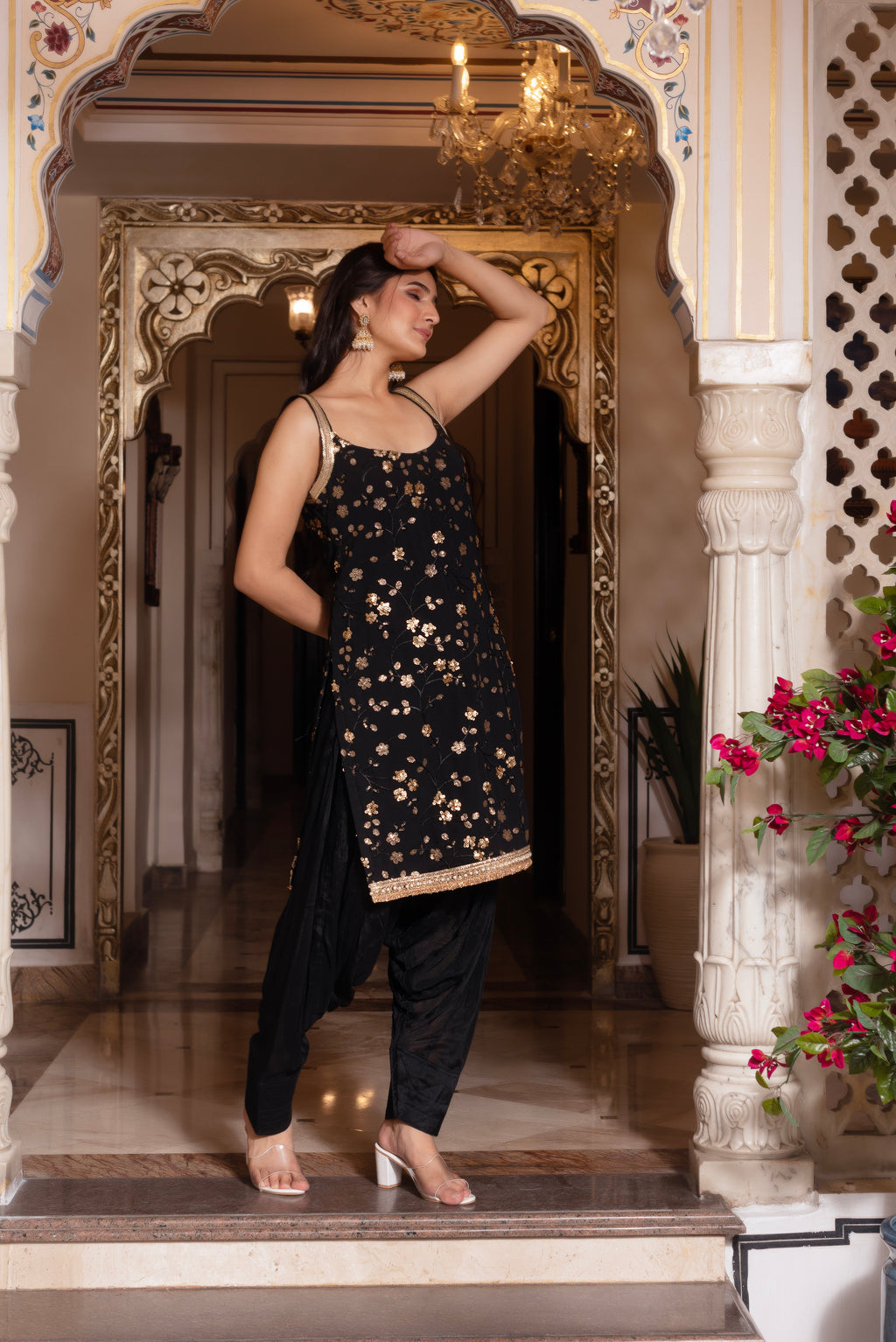 Black Embroidered Sequined Patiala Set