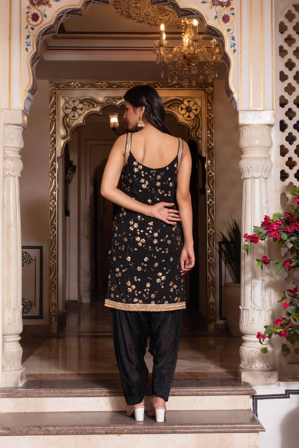 Black Embroidered Sequined Patiala Set