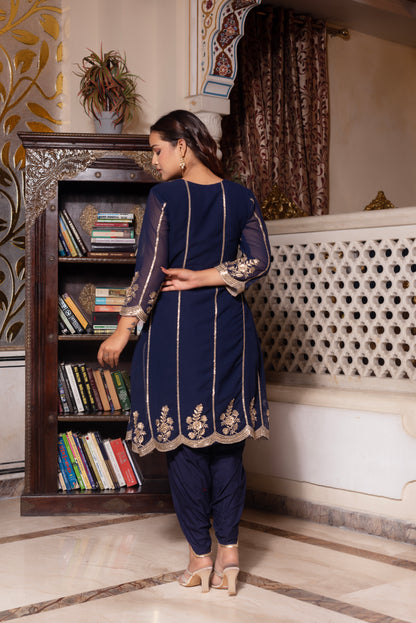 Navy Blue Embroidered Dhoti Set