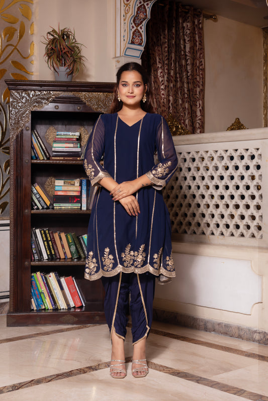 Navy Blue Embroidered Dhoti Set