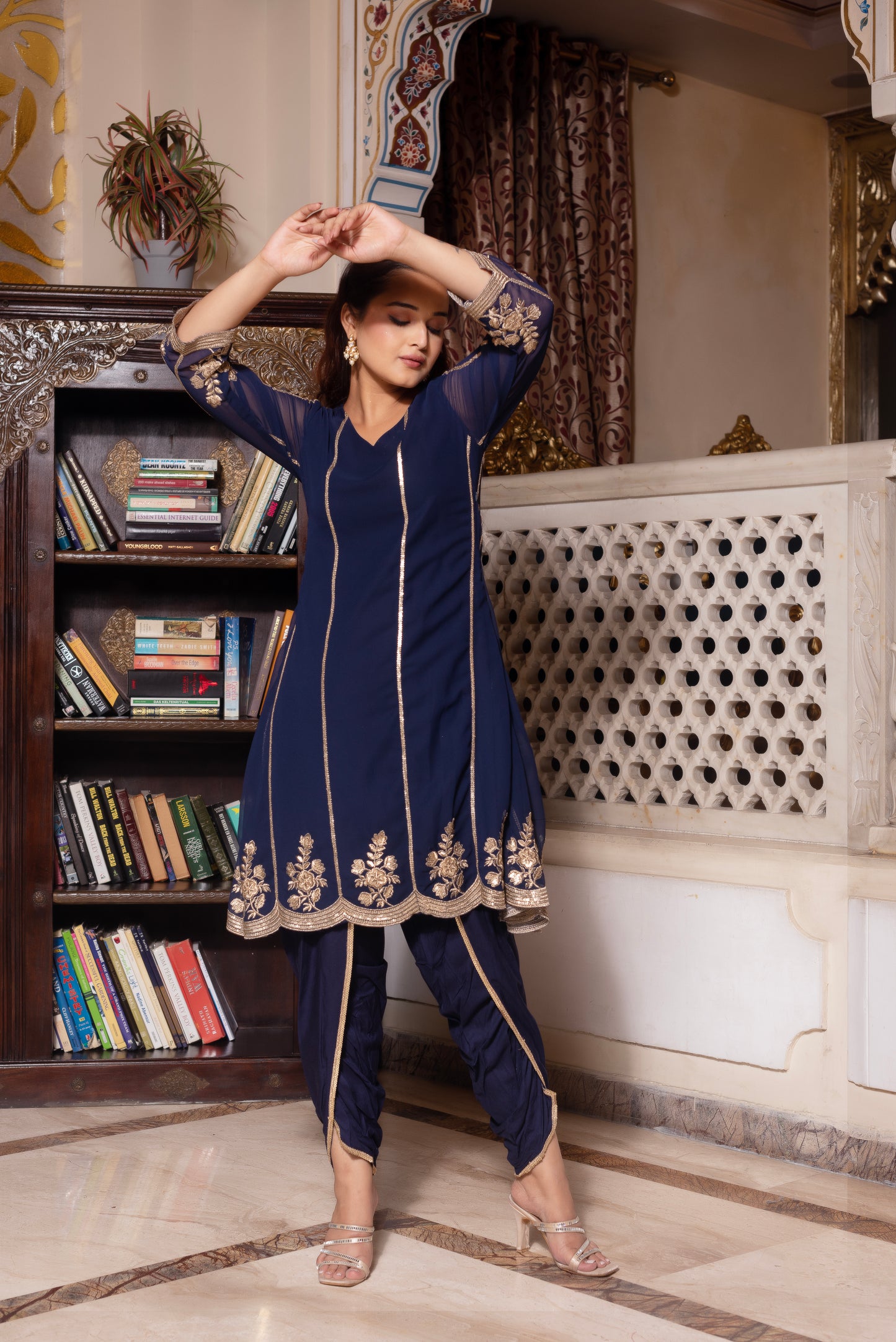 Navy Blue Embroidered Dhoti Set
