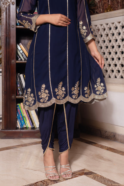 Navy Blue Embroidered Dhoti Set
