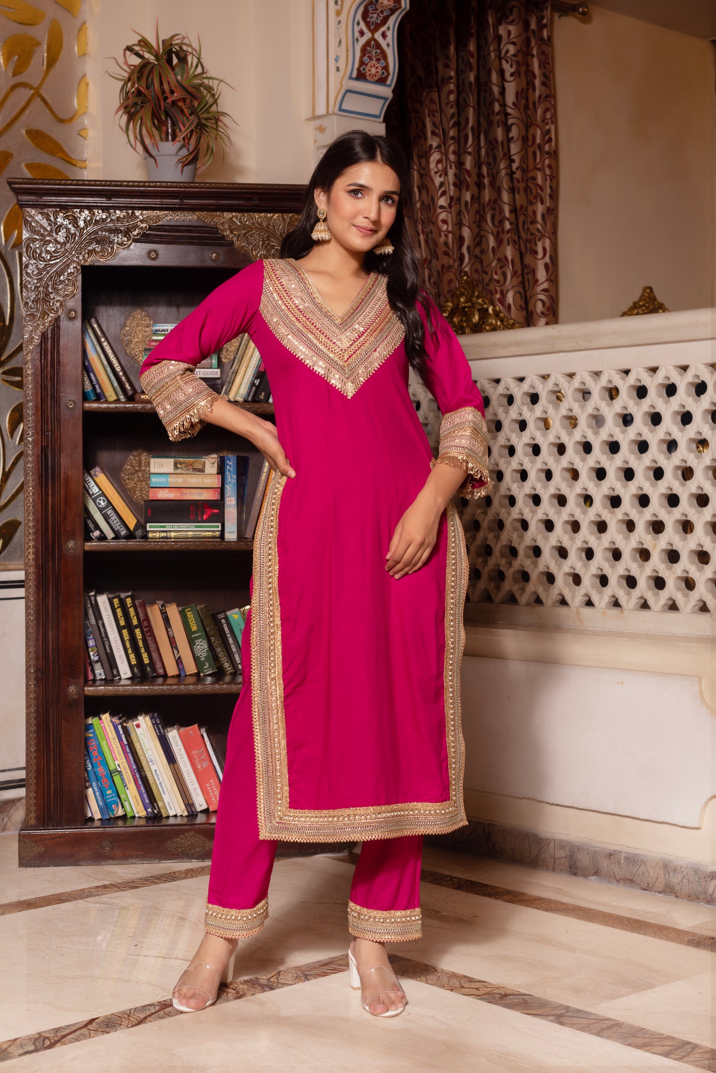 Violet Rayon Gotapatti Straight Suit Set