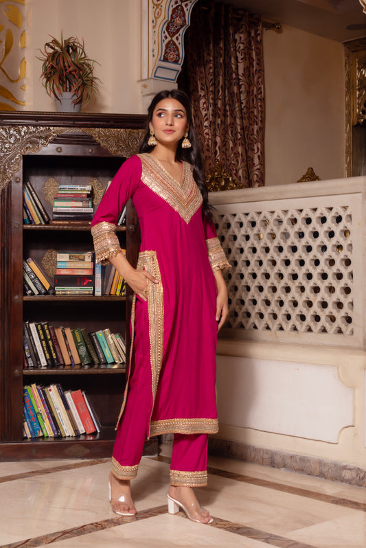 Violet Rayon Gotapatti Straight Suit Set