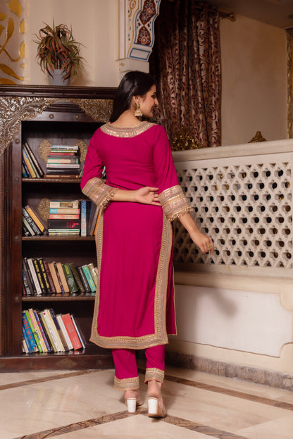 Violet Rayon Gotapatti Straight Suit Set