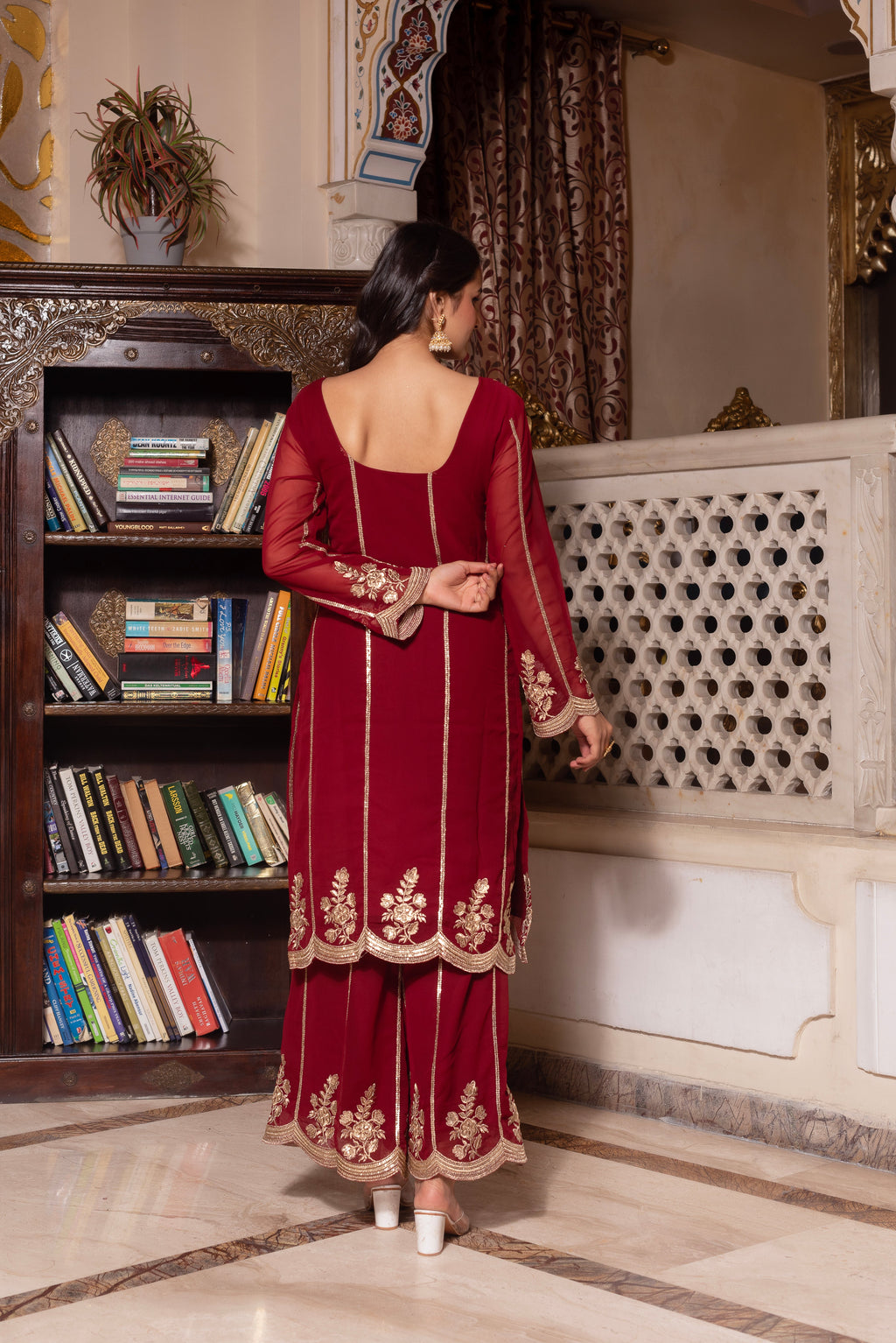Maroon Embroidered Palazzo Set