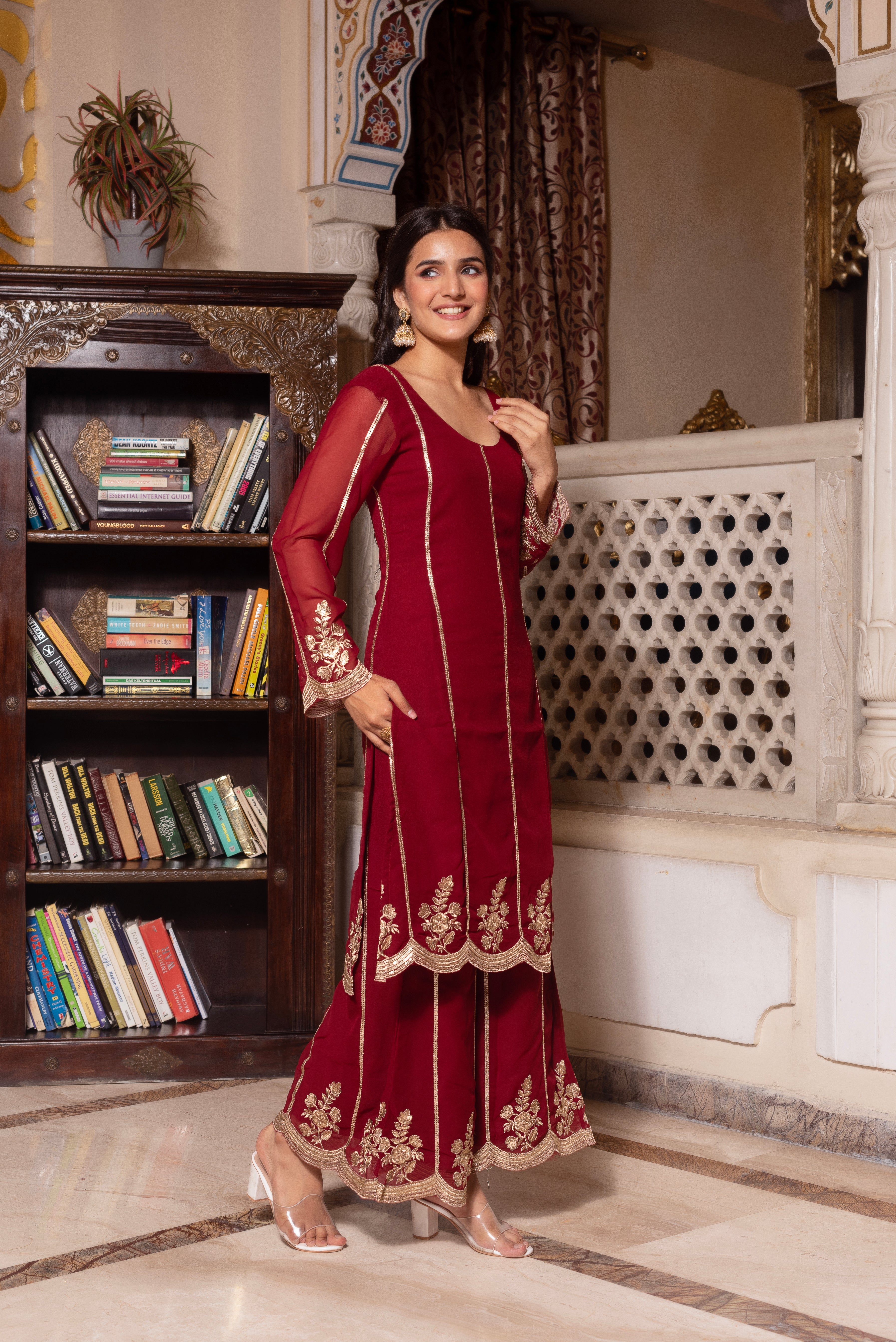 Maroon Embroidered Palazzo Set