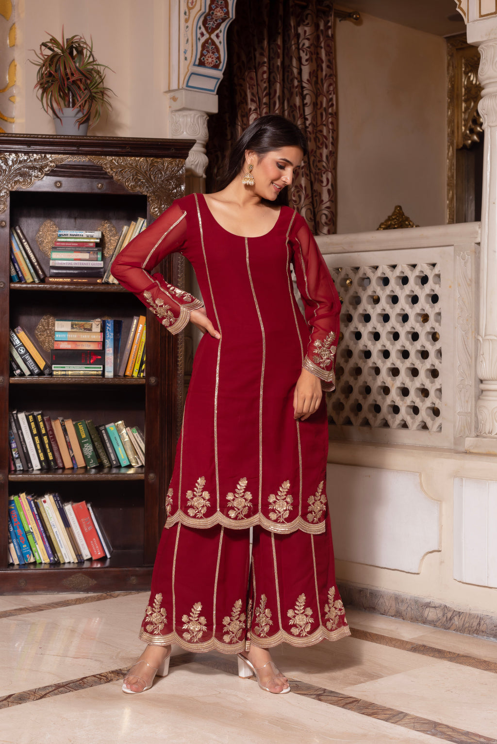 Maroon Embroidered Palazzo Set