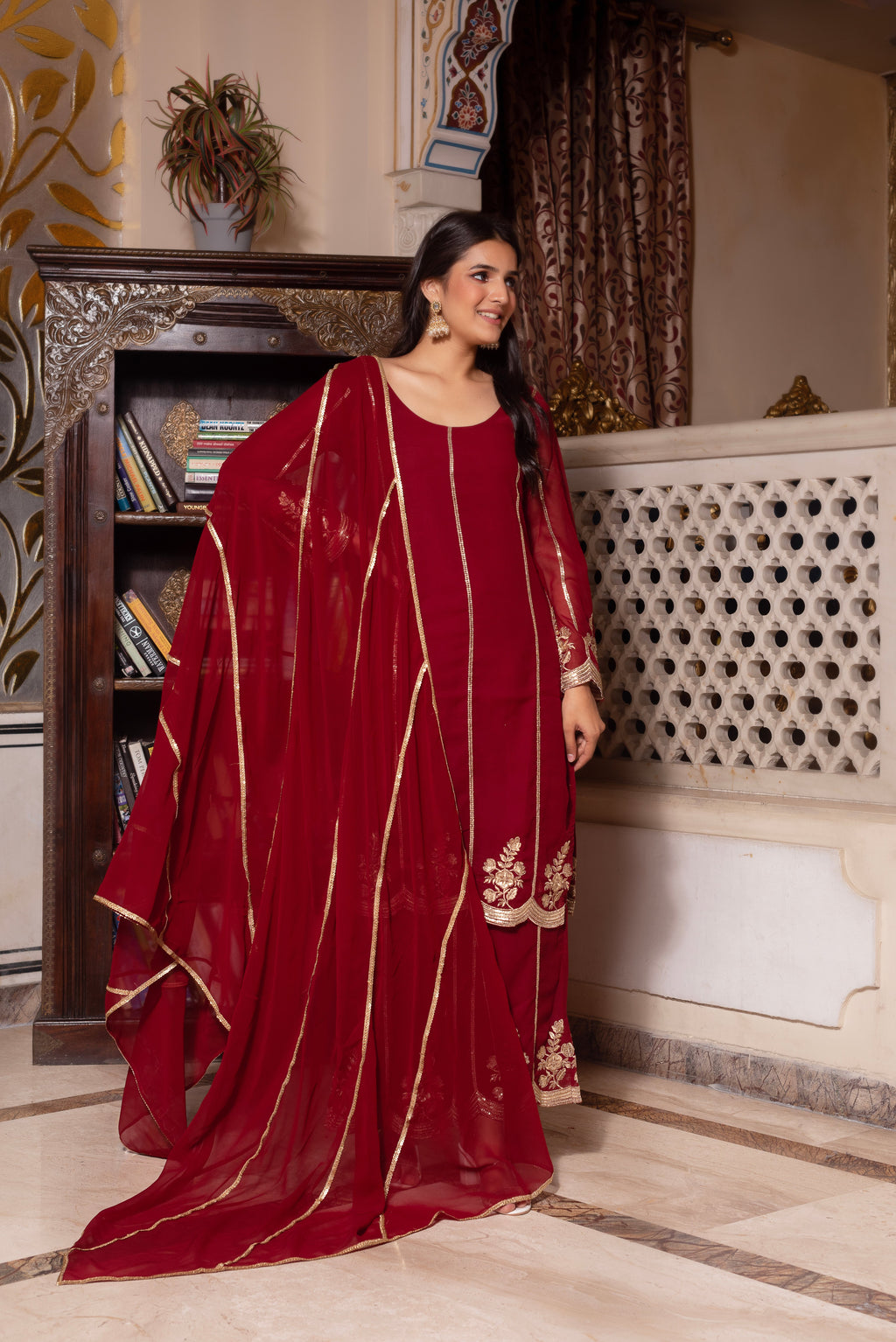 Maroon Embroidered Palazzo Set