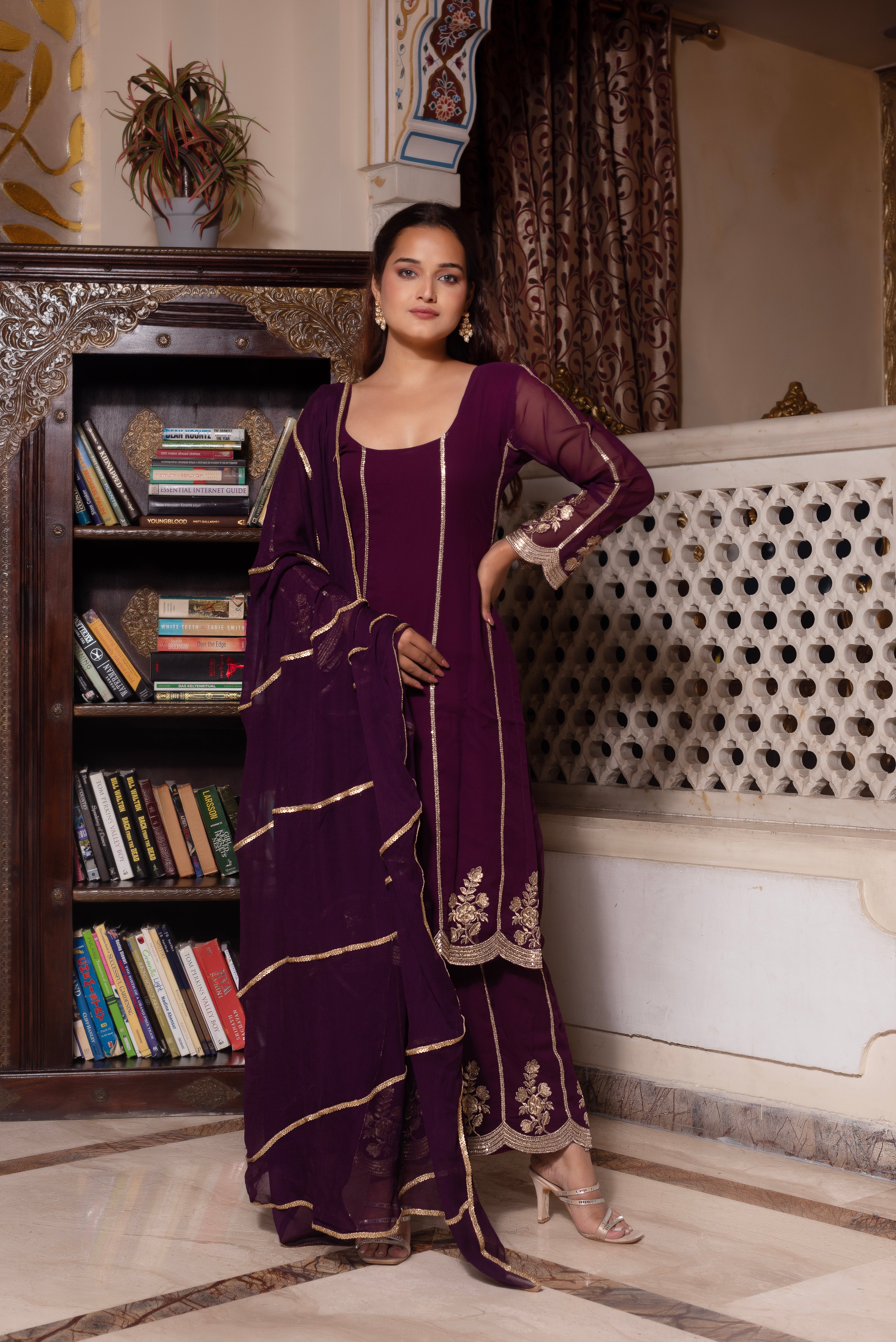 Purple Embroidered Palazzo Set