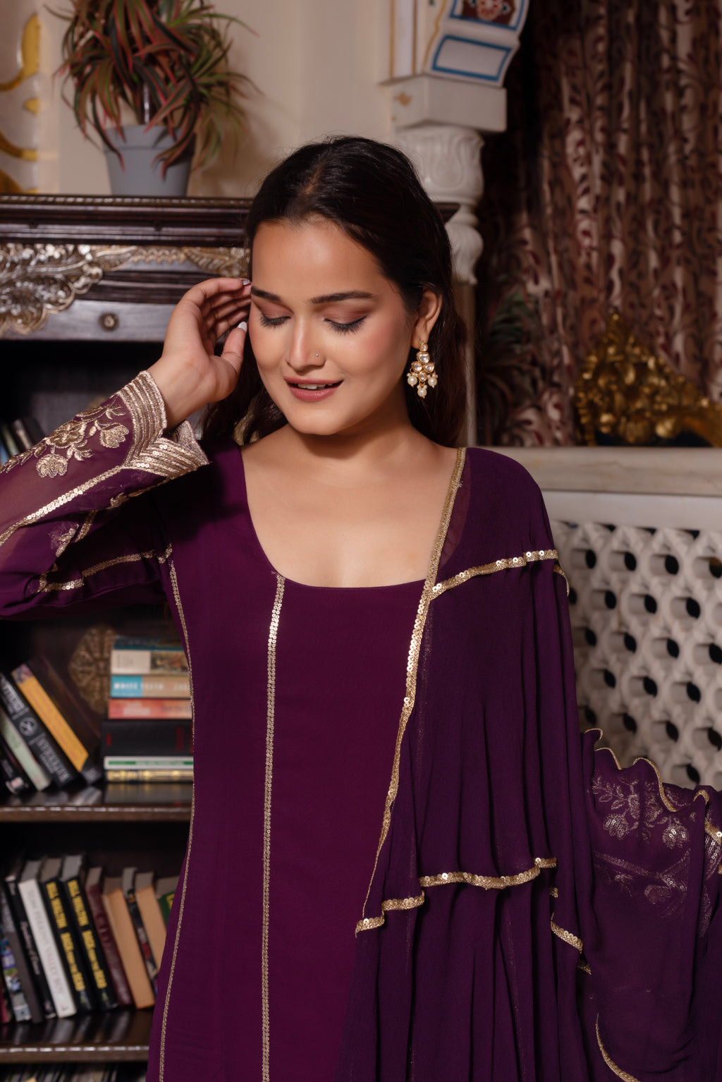 Purple Embroidered Palazzo Set