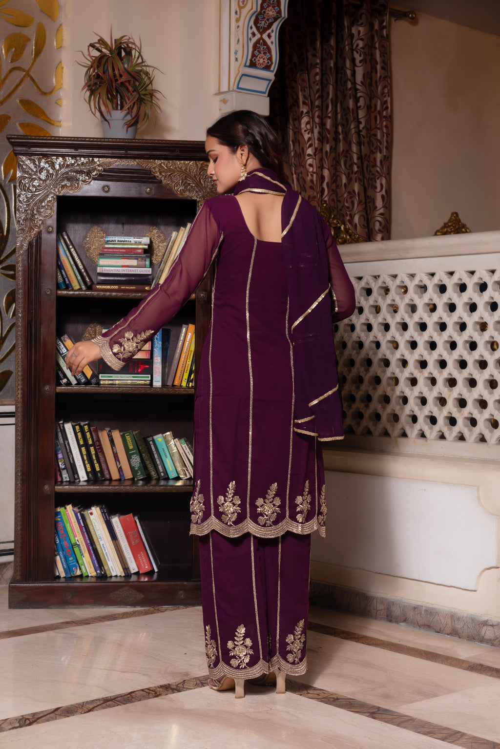 Purple Embroidered Palazzo Set