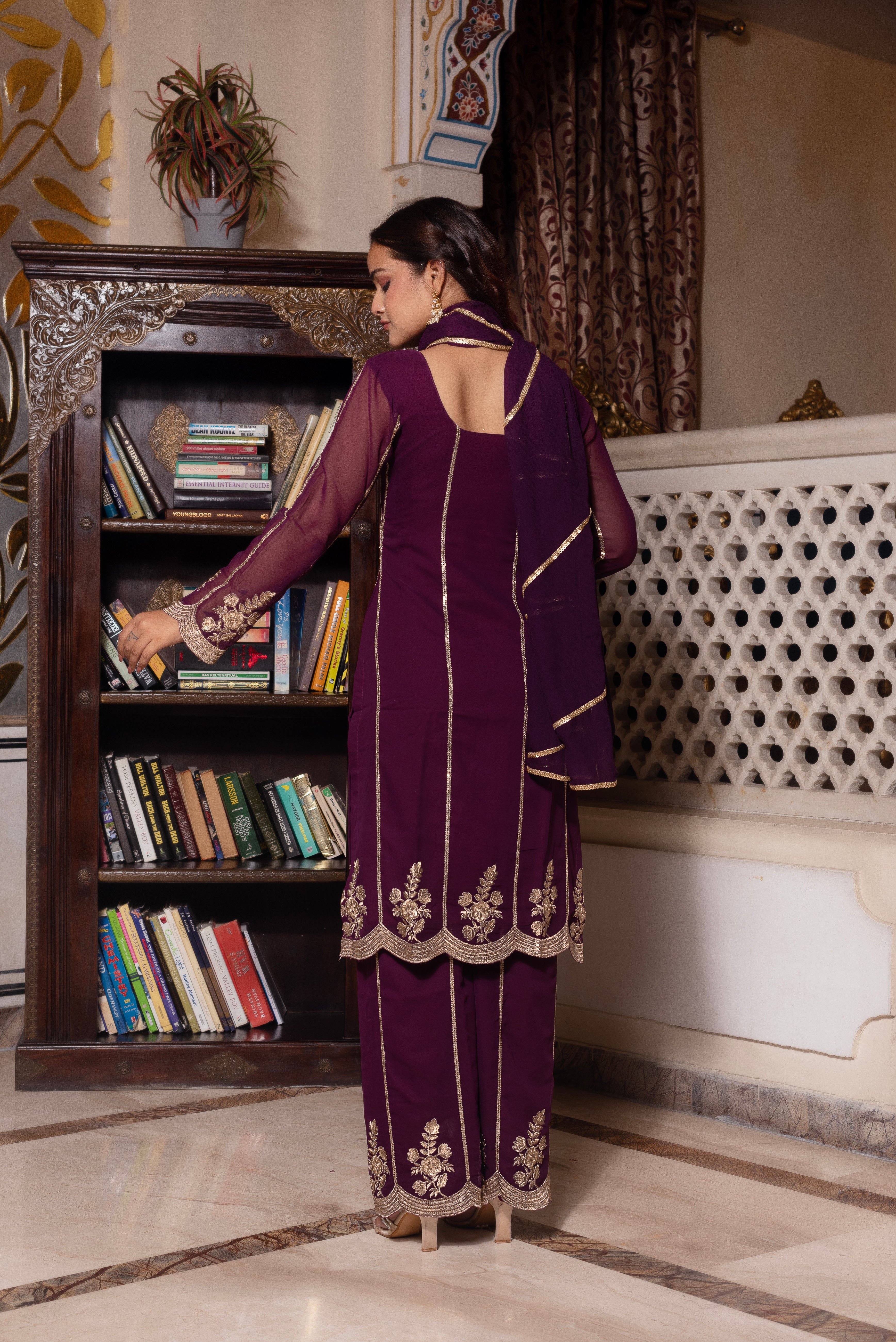 Purple Embroidered Palazzo Set