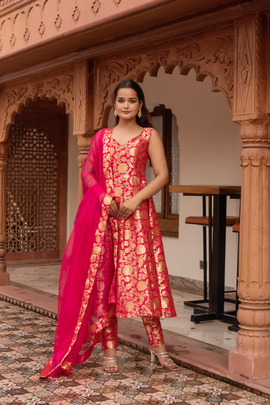 Rani Jacquard Anarkali Suit Set