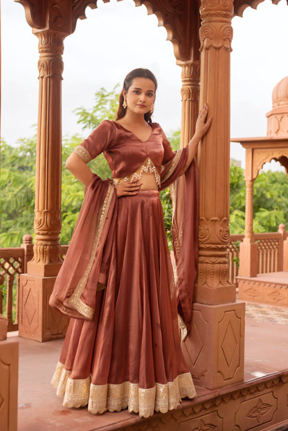 Rosegold Organza Embroidered And Sequined Lehenga Set