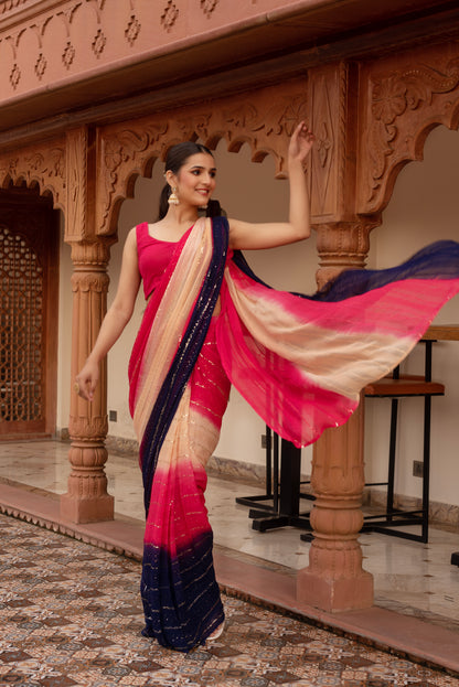 Alia Pink Sequined Georgette Pre-draped Saree