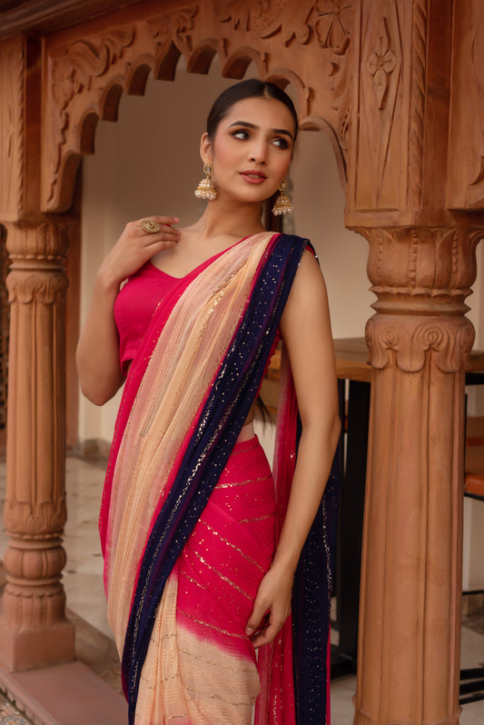 Alia Pink Sequined Georgette Pre-draped Saree