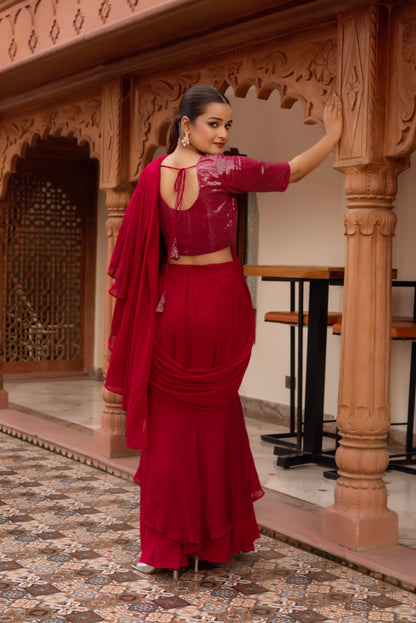 Rani Sequined Georgette Organza Pre-draped Saree