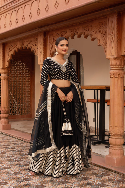 Black Rayon Gotapatti Lehenga Set