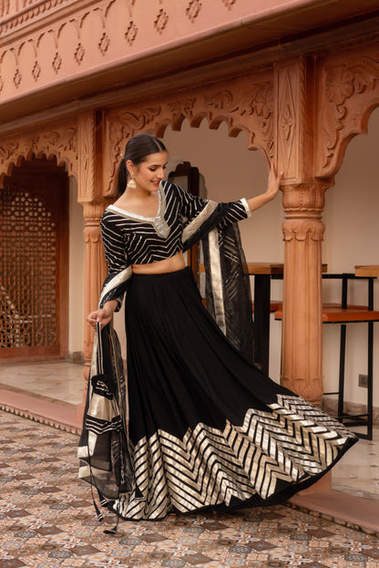 Black Rayon Gotapatti Lehenga Set