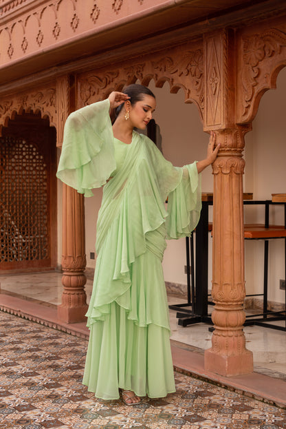 Elaichi Organza Georgette Pre-Draped Saree