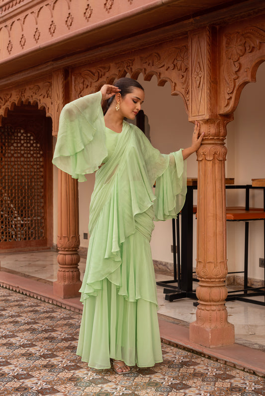 Elaichi Organza Georgette Pre-Draped Saree