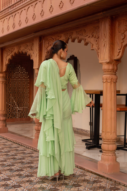 Elaichi Organza Georgette Pre-Draped Saree
