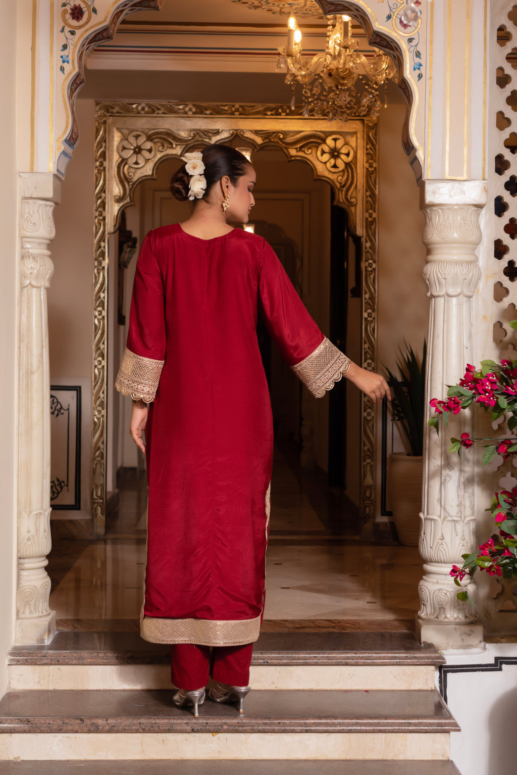 Maroon Silk Sequined Kurta Set