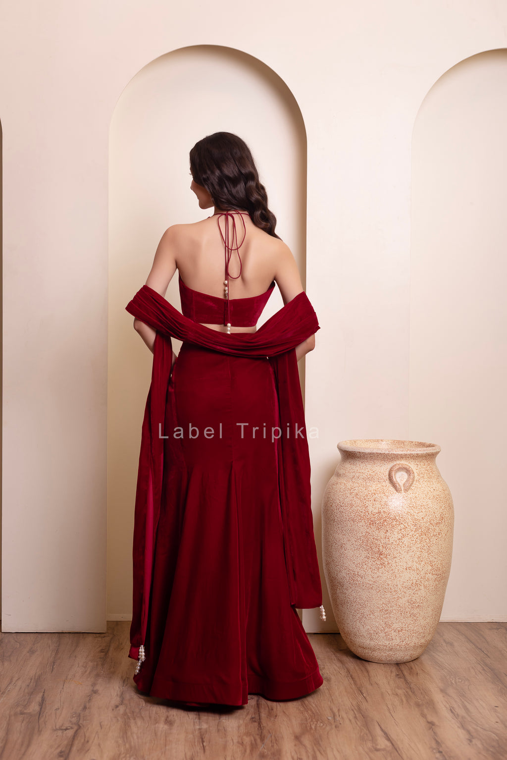 Maroon Burgundy Velvet Skirt Blouse Set