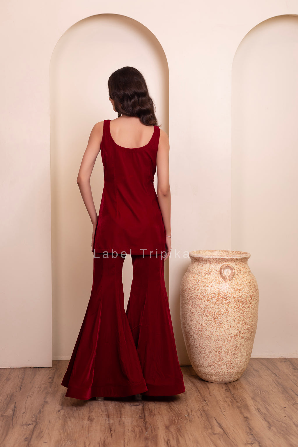 Maroon Burgundy Velvet Sharara Set