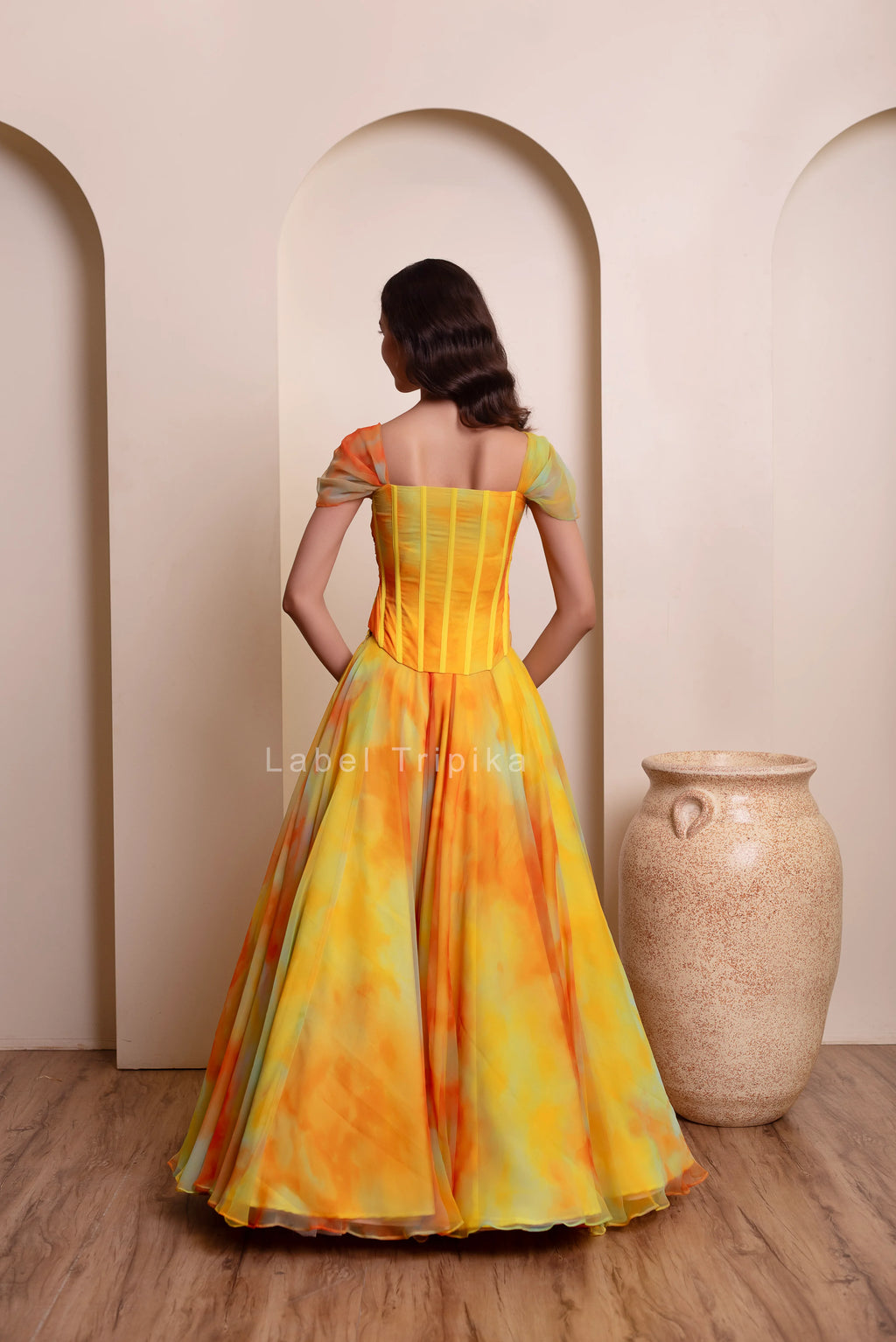 Yellow Chiffon Handwork Coorset Skirt Set - LabelTrpika | Premium Womens Wear