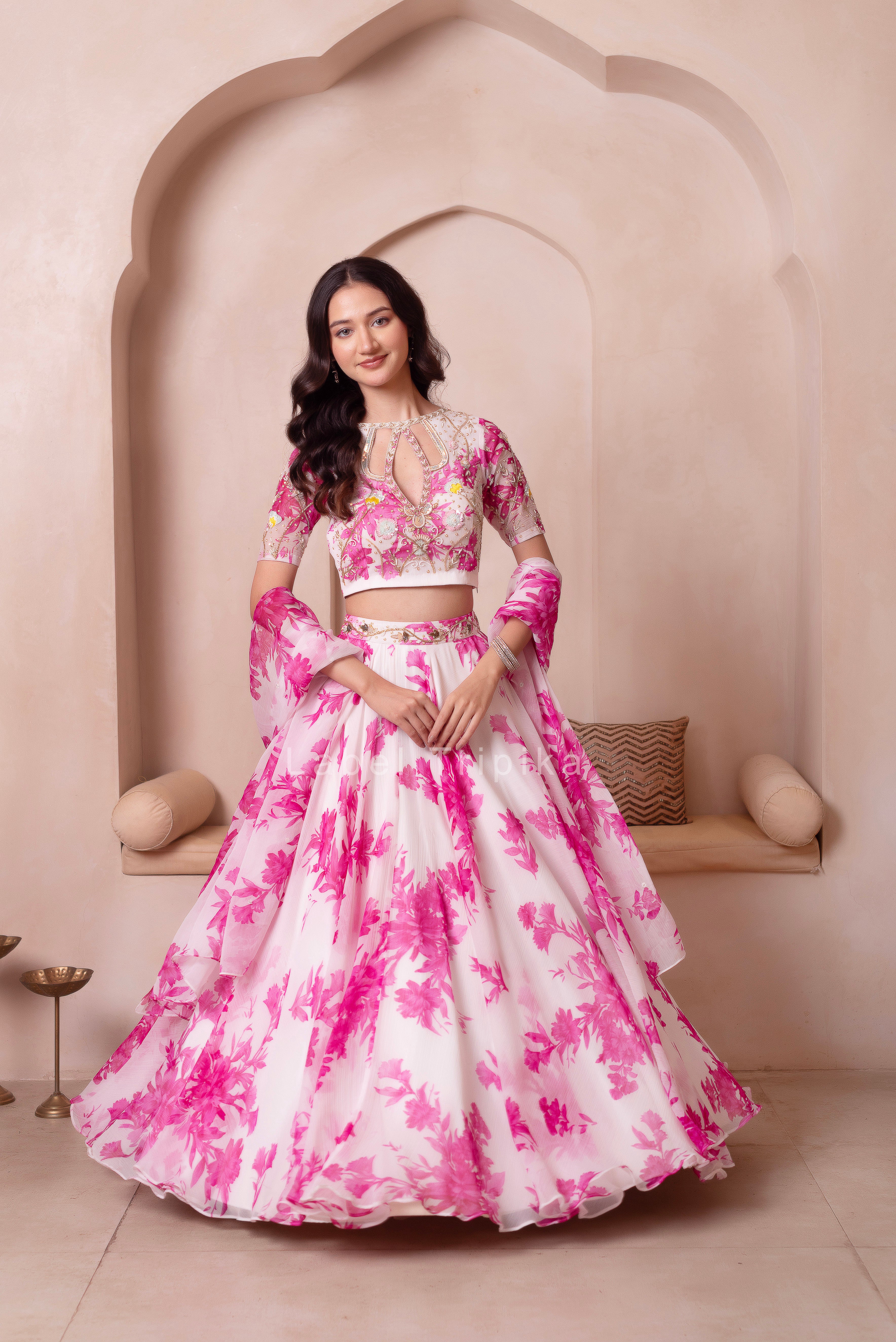 White Flamingo Chiffon Lehenga Set