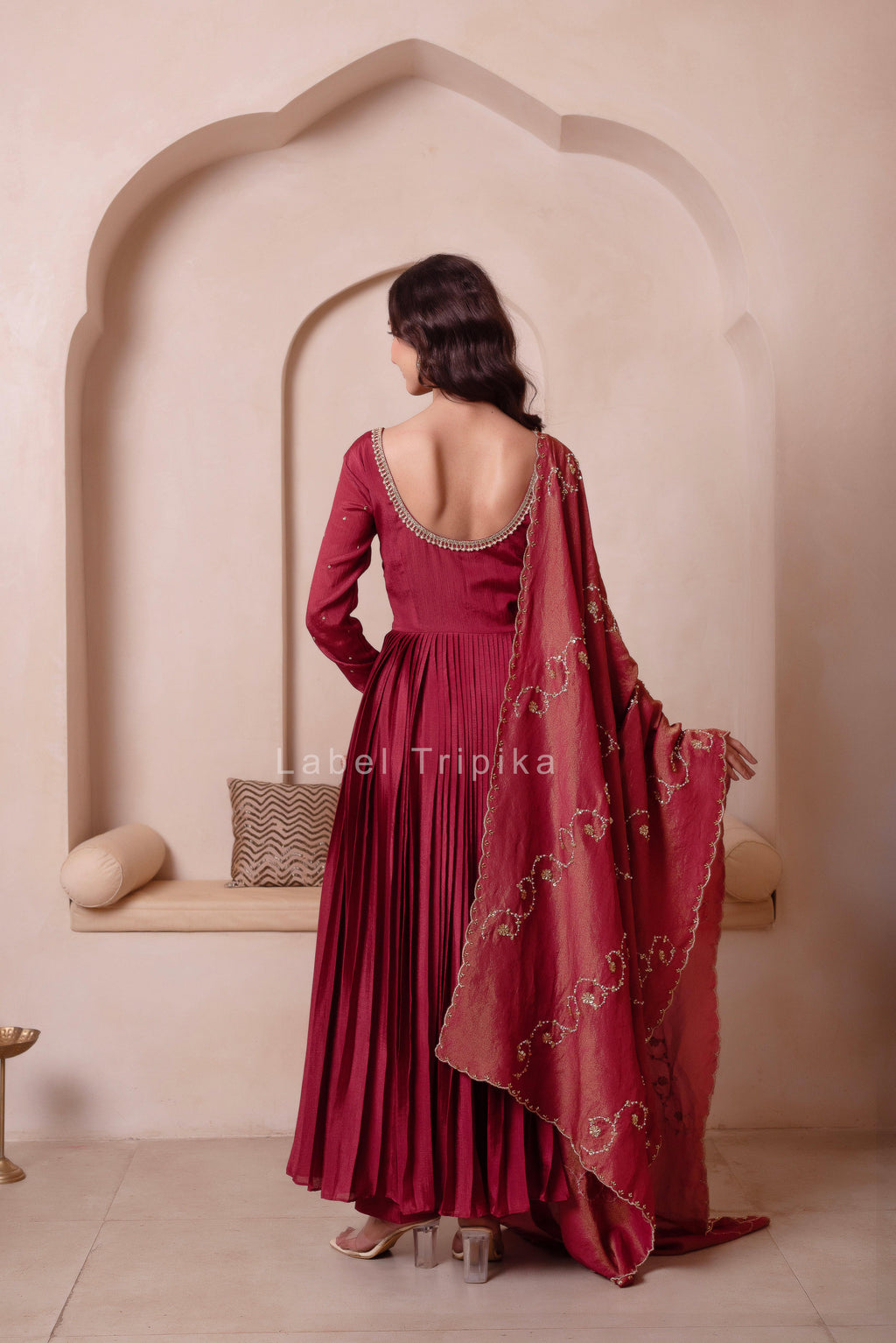 Rosegold Chinon Trousseau Handwork Anarkali Suit Set - LabelTrpika | Premium Womens Wear