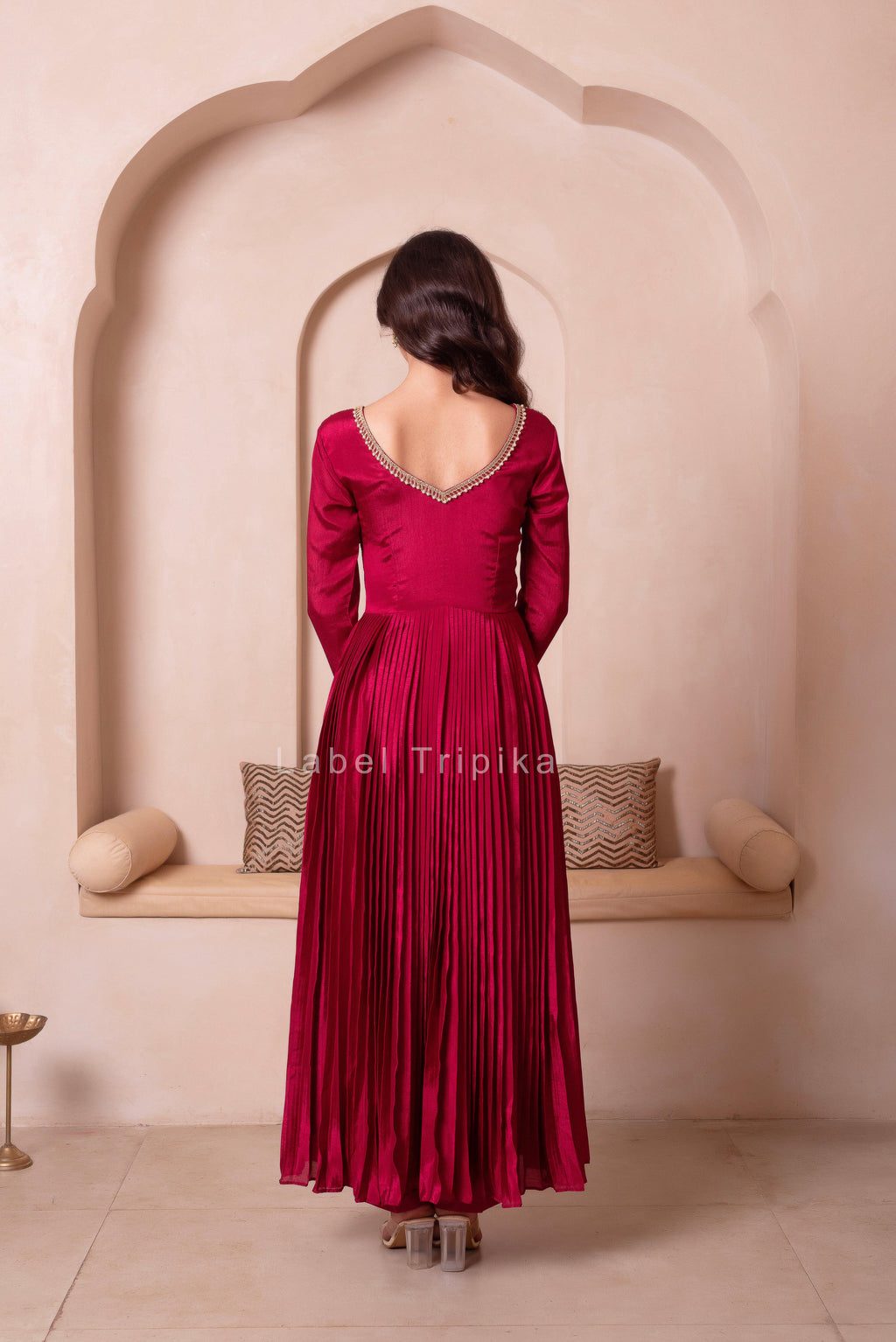 Maroon Chinon Trousseau Handwork Anarkali Suit Set - LabelTrpika | Premium Womens Wear