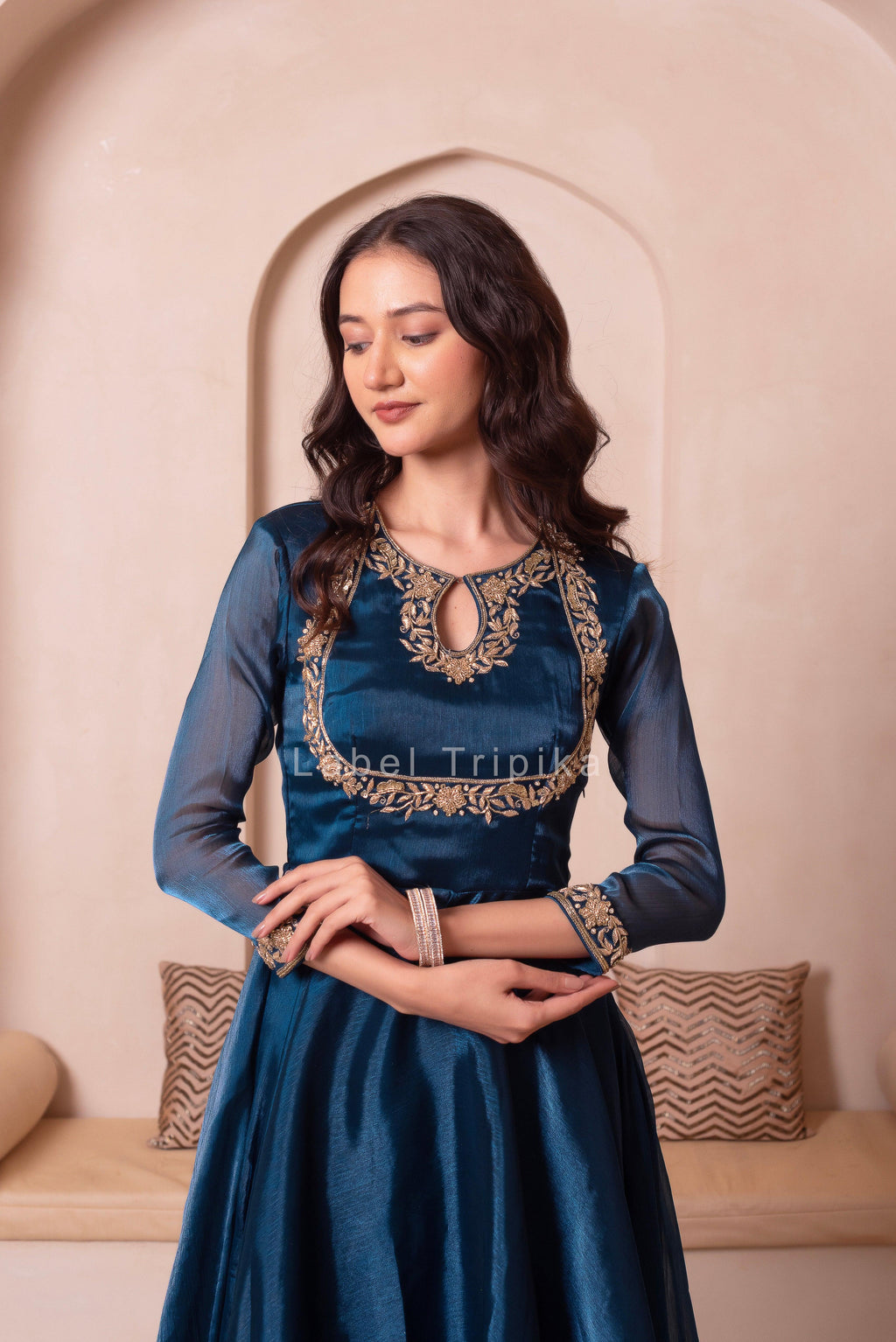 Teal Blue Organza Handwork Anarkali Suit Set - LabelTrpika | Premium Womens Wear