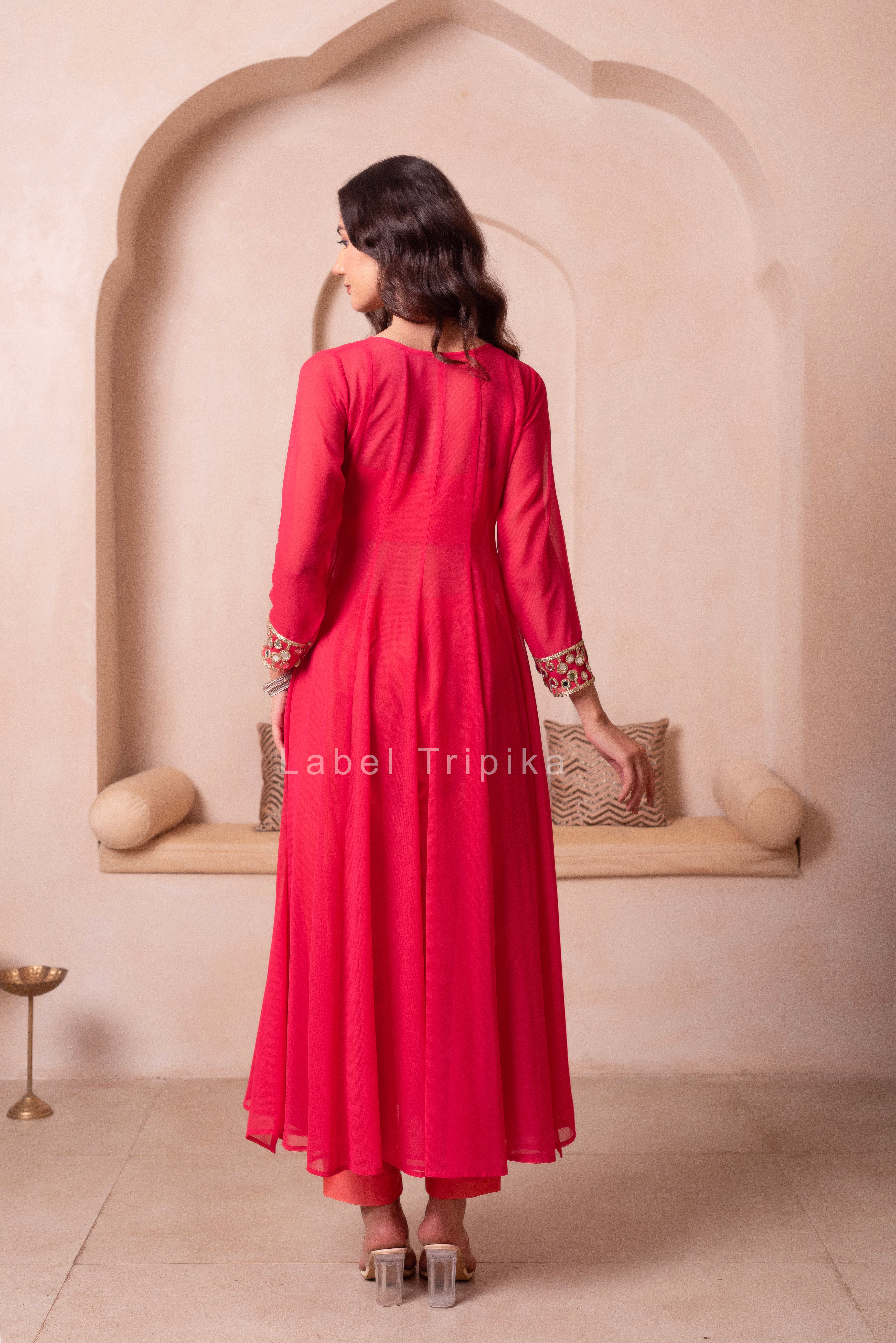 Keasri Mirror Work Kurta Set With Blouse & Pant