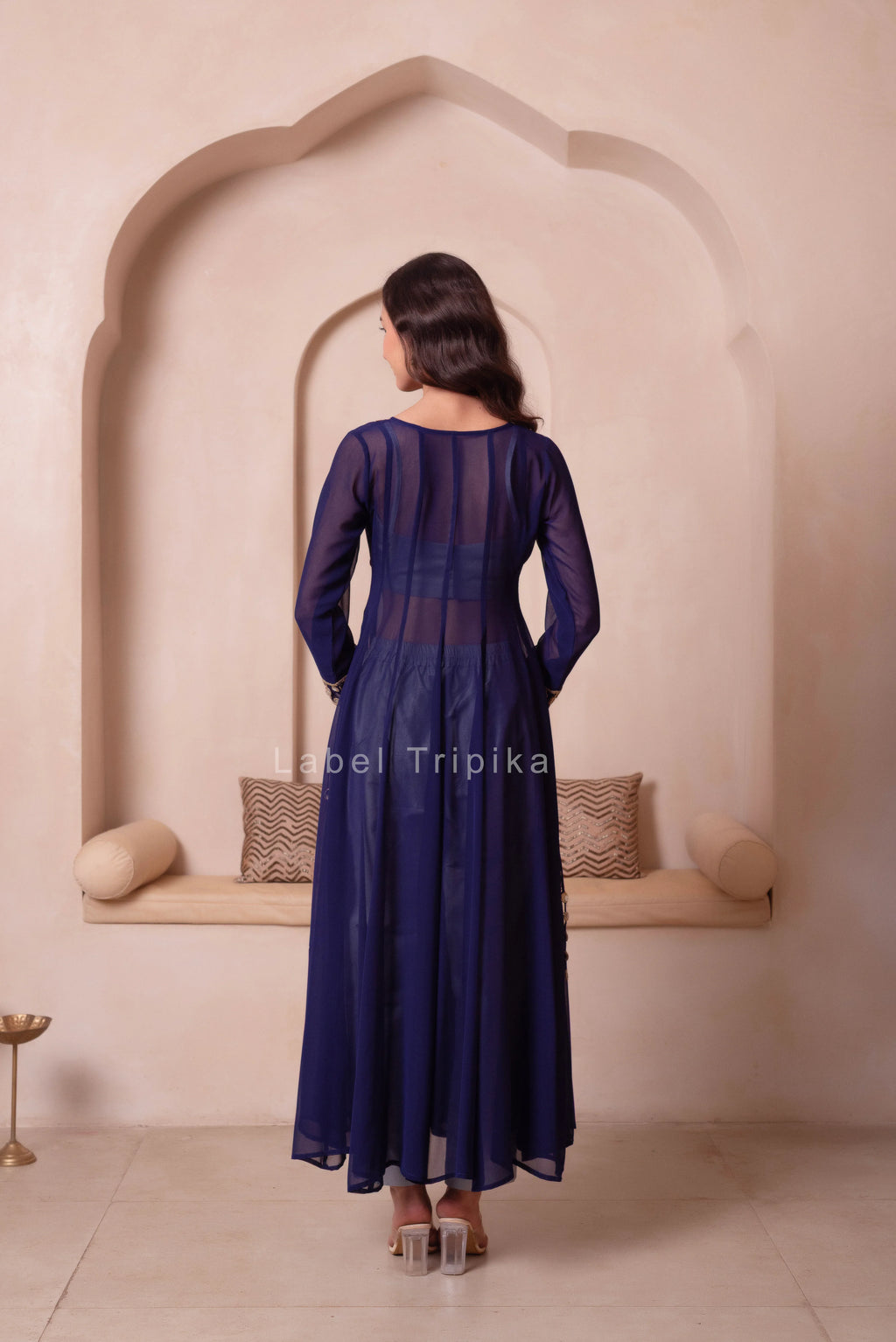 Navy Blue Mirror Work Kurta Set With Blouse & Pant - LabelTrpika | Premium Womens Wear