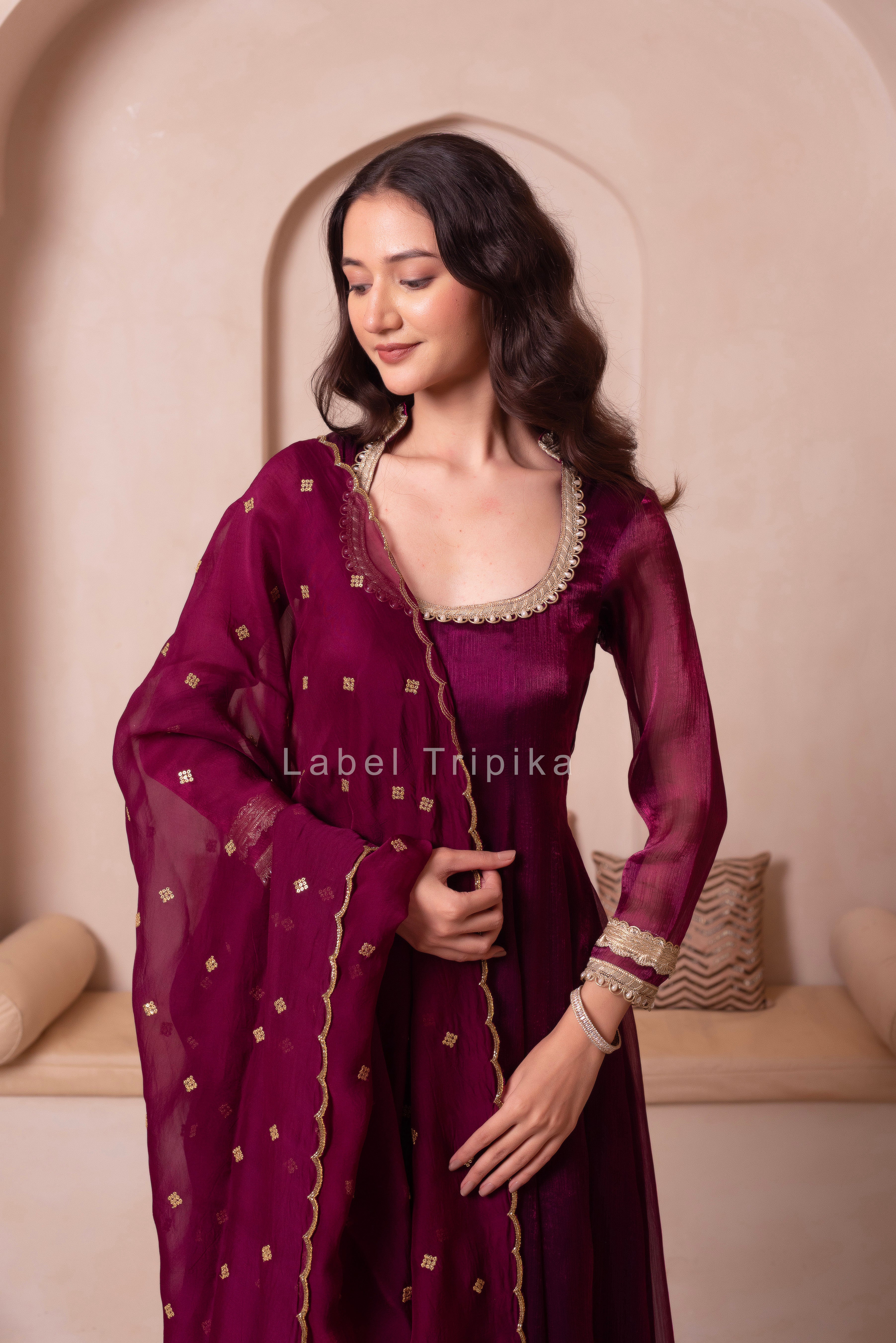 Purple Organza Handwork Anarkali Suit Set