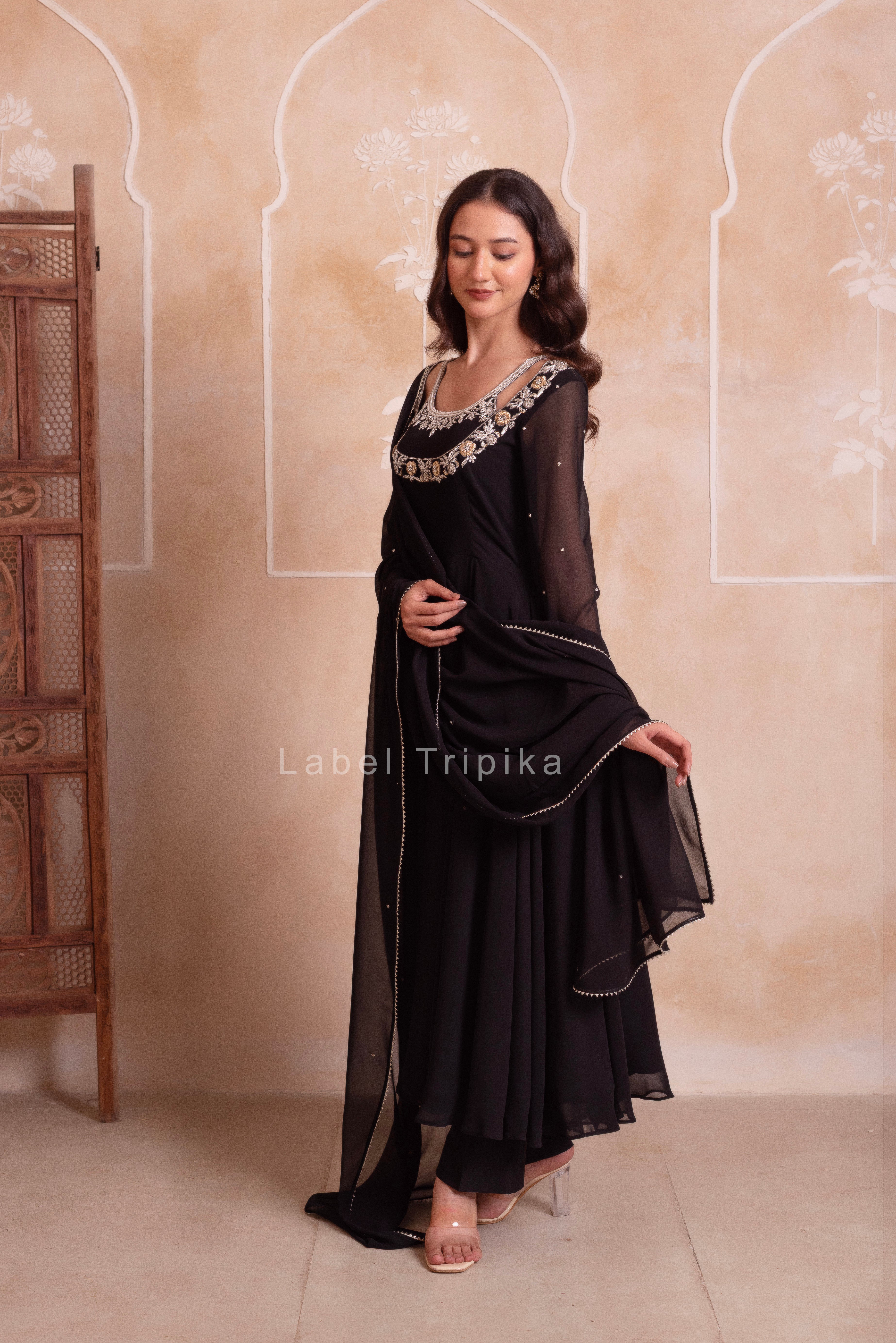Black Georgette Handwork Anarkali Suit Set